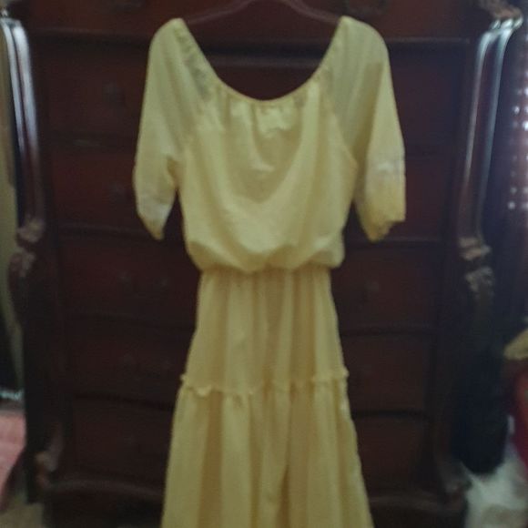 Vintage Roberta California Lemon Yellow Lace & Dots Prairie Dress 13/14 - Picture 7 of 8